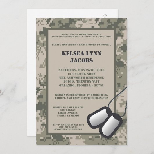 5x7 ARMY Camo ACU Print Baby shower Invitation Kaart (Voorkant / Achterkant)