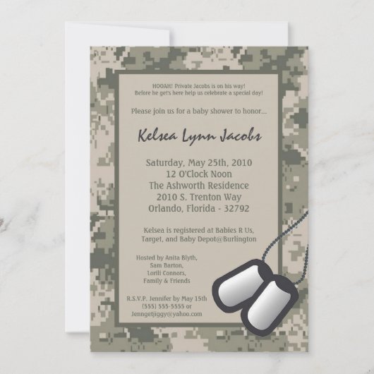 5x7 ARMY Camo ACU Print Baby shower Invitation Kaart (Voorkant)