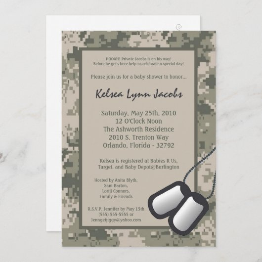 5x7 ARMY Camo ACU Print Baby shower Invitation Kaart (Voorkant / Achterkant)