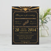 5x7 Art Deco 20's Gold Glitter Uitnodiging voor he (Staand voorkant)