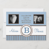 5x7 Baby Boy Blauw Gestreepte Foto Aankondiging Ge (Voorkant)