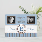 5x7 Baby Boy Blauw Gestreepte Foto Aankondiging Ge (Staand voorkant)