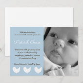 5x7 Baby Boy Blue 3 Vogels Foto Aankondiging Geboo (Voorkant / Achterkant)