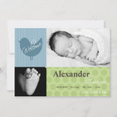 5x7 Baby Boy Blue Bird Foto Aankondiging Geboorte (Voorkant)