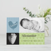 5x7 Baby Boy Blue Bird Foto Aankondiging Geboorte (Staand voorkant)