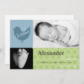 5x7 Baby Boy Blue Bird Foto Aankondiging Geboorte (Voorkant / Achterkant)