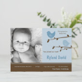 5x7 Baby Boy Blue Birdsl Foto geboorteaankondiging Aankondiging (Staand voorkant)