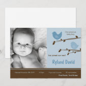 5x7 Baby Boy Blue Birdsl Foto geboorteaankondiging Aankondiging (Voorkant / Achterkant)