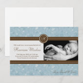 5x7 Baby Boy Blue Floral Foto geboorteaankondiging Aankondiging (Voorkant / Achterkant)