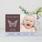 5x7 Baby Boy Butterfly Foto Aankondiging Geboorte (Staand voorkant)