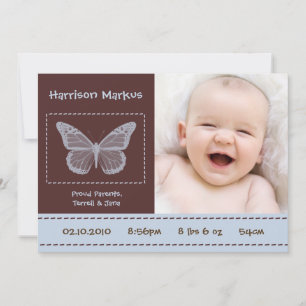 5x7 Baby Boy Butterfly Foto Aankondiging Geboorte