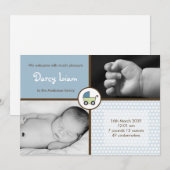 5x7 Baby BoyBlue Stroller Fotogeboorteaankondiging Aankondiging (Voorkant / Achterkant)