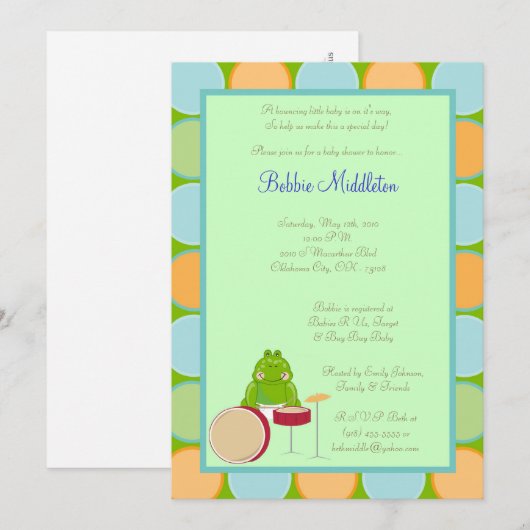 5x7 Baby Kikkerdierentuin Uitnodiging tot Baby sho (Voorkant / Achterkant)
