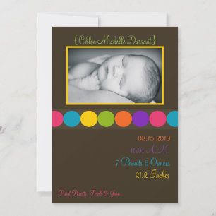 5x7 Baby Meisje Bruin Polka Foto Aankondiging Gebo