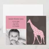 5x7 Baby Meisje PinkGiraffe Foto Aankondiging Gebo (Voorkant / Achterkant)