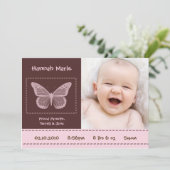 5x7 Baby Meisje Vlinder Foto Aankondiging Geboorte (Staand voorkant)