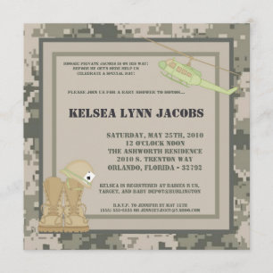5x7 Baby shower Invitation ARMY Camo ACU Print Kaart