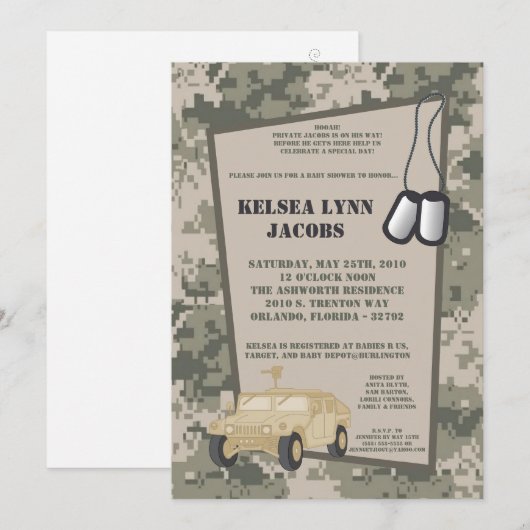 5x7 Baby shower Invitation ARMY Camo ACU Print Kaart (Voorkant / Achterkant)
