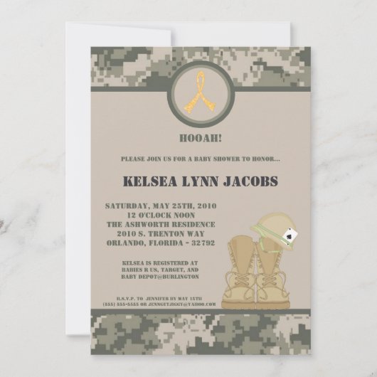 5x7 Baby shower Invitation ARMY Camo ACU Print Kaart (Voorkant)