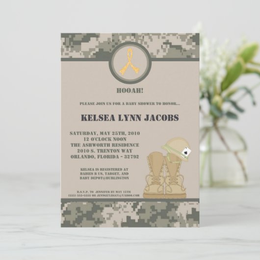 5x7 Baby shower Invitation ARMY Camo ACU Print Kaart (Staand voorkant)