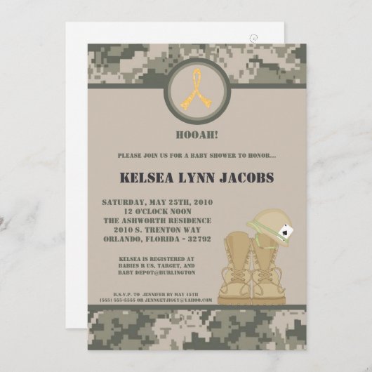 5x7 Baby shower Invitation ARMY Camo ACU Print Kaart (Voorkant / Achterkant)