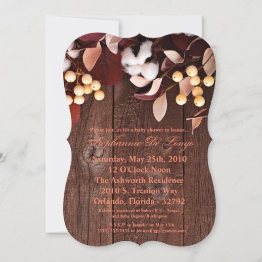 5x7 Baby shower Invitation Cotton Branch op Dark W Kaart (Voorkant)
