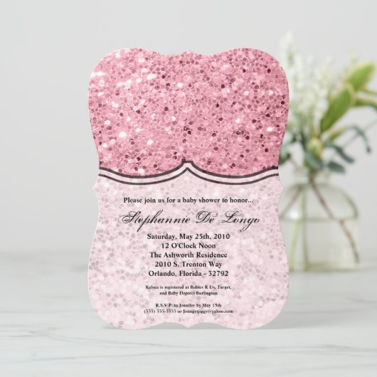 5x7 Baby shower Invitation Roos Gouden Glitter Kaart (Staand voorkant)