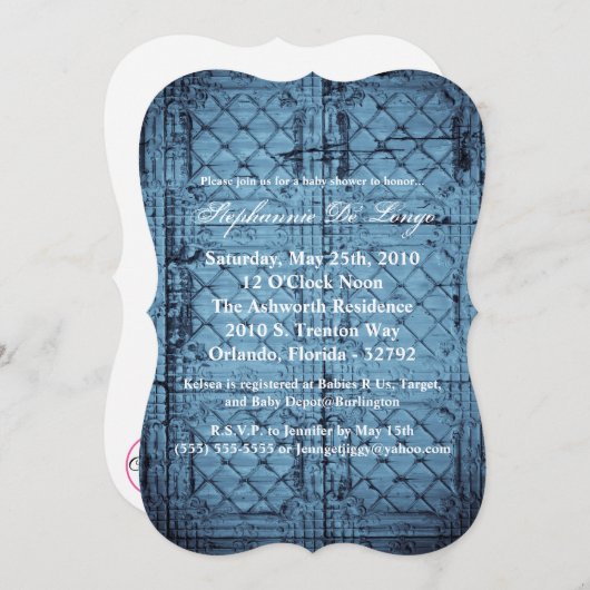 5x7 Baby shower Invitation Rustiek Tin Panel Ceili Kaart (Voorkant / Achterkant)