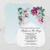 5x7 Baby shower Invitation Tropische Bloem op Blau Kaart (Voorkant / Achterkant)
