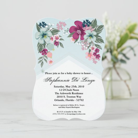 5x7 Baby shower Invitation Tropische Bloem op Blau Kaart (Staand voorkant)