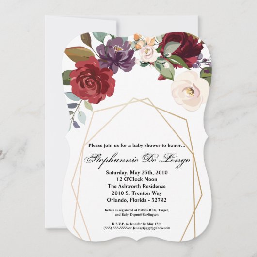 5x7 Baby shower Invitation White Roses Gold Geomet Kaart (Voorkant)