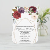 5x7 Baby shower Invitation White Roses Gold Geomet Kaart (Staand voorkant)