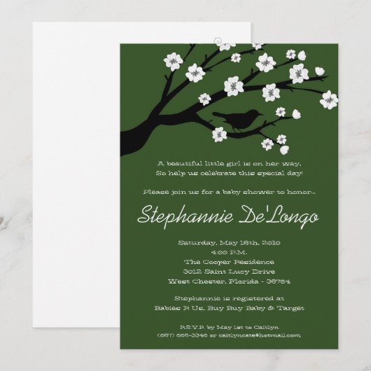 5x7 Baby shower Kersenbloem Kaart (Voorkant / Achterkant)