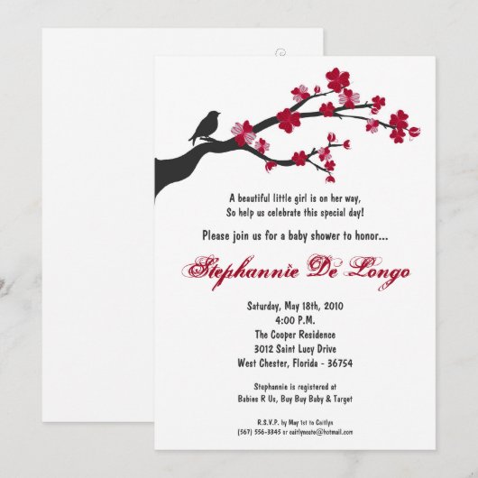 5x7 Baby shower Kersenbloem Kaart (Voorkant / Achterkant)