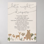 5x7 Baby shower Late Night Diapers Boho Woodland Poster (Voorkant)
