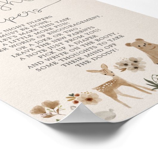 5x7 Baby shower Late Night Diapers Boho Woodland Poster (Hoek)