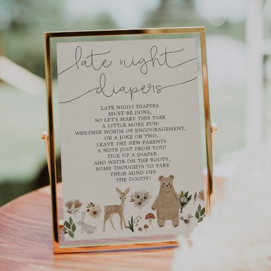 5x7 Baby shower Late Night Diapers Boho Woodland Poster