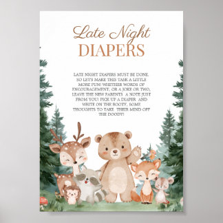 5x7 Baby Shower Late Night Luiers Boho Woodland P Poster