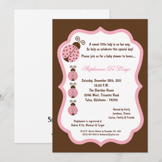 5x7 Baby shower met bruine dame Bug Kaart (Voorkant / Achterkant)