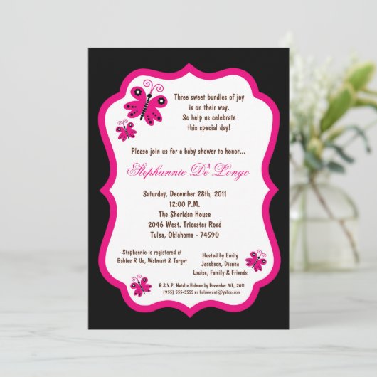 5x7 Baby shower met zwarte vlinder Kaart (Staand voorkant)