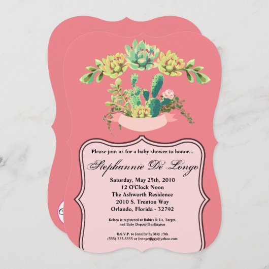5x7 Baby shower Uitnodiging Boheemse Cactus Succul (Voorkant / Achterkant)