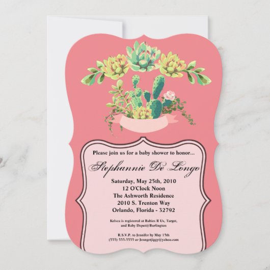 5x7 Baby shower Uitnodiging Boheemse Cactus Succul (Voorkant)