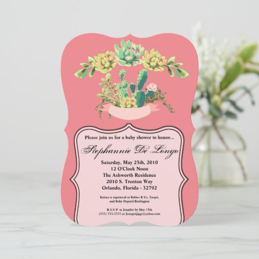 5x7 Baby shower Uitnodiging Boheemse Cactus Succul (Staand voorkant)