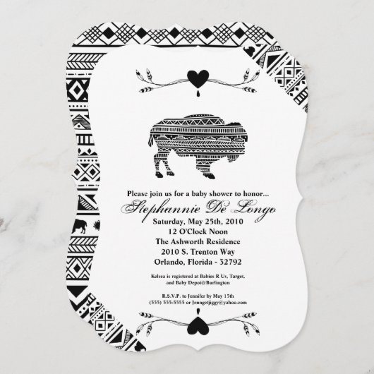 5x7 Baby shower Uitnodiging Boho Buffalo Tribal Pa (Voorkant / Achterkant)