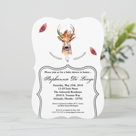 5x7 Baby shower Uitnodiging boho hert Buck Head Br (Staand voorkant)