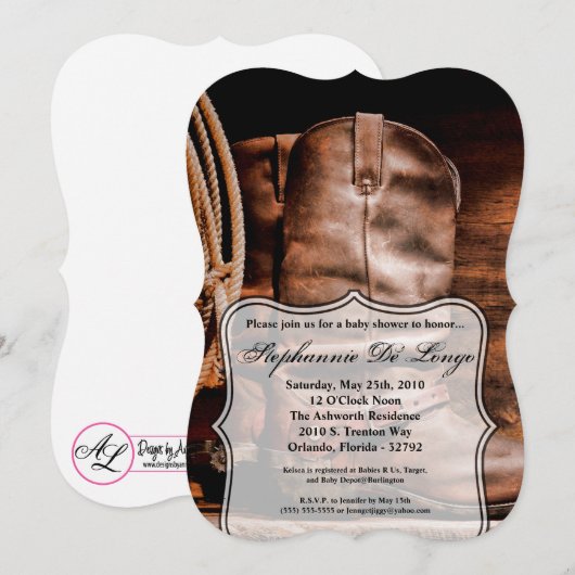 5x7 Baby shower Uitnodiging Cowboy Boots Barn Wood (Voorkant / Achterkant)