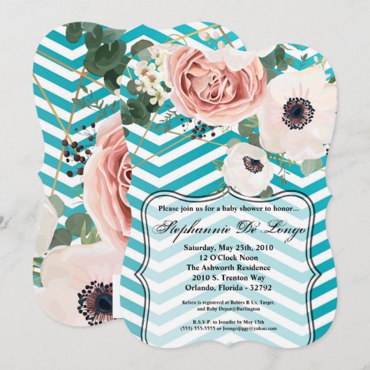 5x7 Baby shower Uitnodiging Geometrisch Roos Chevr (Voorkant / Achterkant)