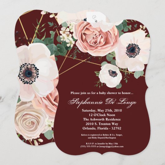 5x7 Baby shower Uitnodiging Geometrische Tuinwijn (Voorkant / Achterkant)