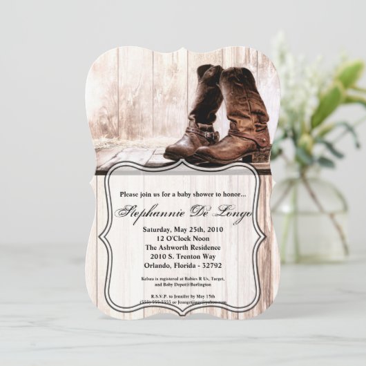 5x7 Baby shower Uitnodiging laarzen land rustiek w (Staand voorkant)