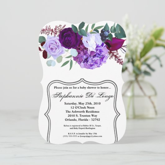 5x7 Baby shower Uitnodiging Lavendel Hibiscus op (Staand voorkant)